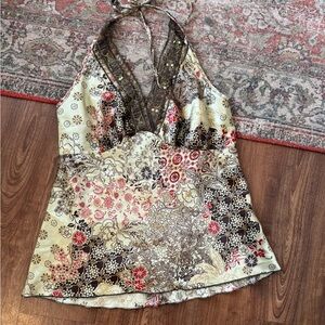 VINTAGE Heart Soul Multicolor Silk-like Halter Blouse